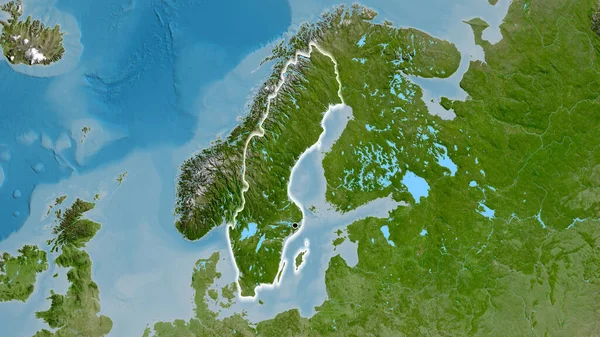 衛星地図上のスウェーデン国境地帯の閉鎖 資本ポイント 全国に光る — ストック写真