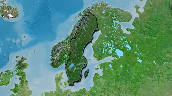 Крупный План Пограничной Зоны Швеции Выделяющийся Тёмным Наложением Спутниковую Карту — стоковое фото