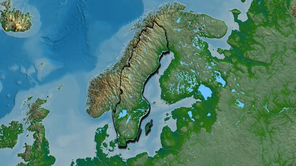 物理的な地図上のスウェーデンの国境地帯の閉鎖 資本ポイント 国の形の縁が隠されている — ストック写真