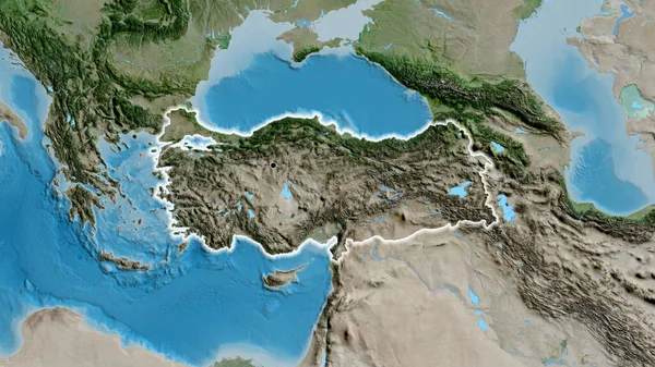 Close Área Fronteira Turkiye Mapa Satélite Ponto Capital Brilho Torno — Fotografia de Stock