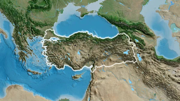 Close Van Het Grensgebied Van Turkiye Een Satellietkaart Hoofdpunt Glow — Stockfoto