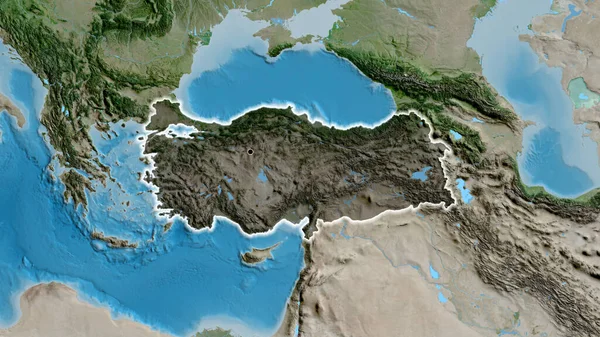Närbild Turkiyes Gränsområde Med Mörk Överlagring Satellitkarta Huvudpunkt Glow Runt — Stockfoto