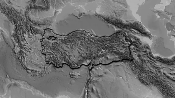在灰度地图上对Turkiye边境地区进行的近距离调查 资本点 国家形状的斜边 — 图库照片