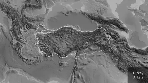Închiderea Zonei Frontieră Turkiye Hartă Scară Gri Punct Capital Contur — Fotografie, imagine de stoc