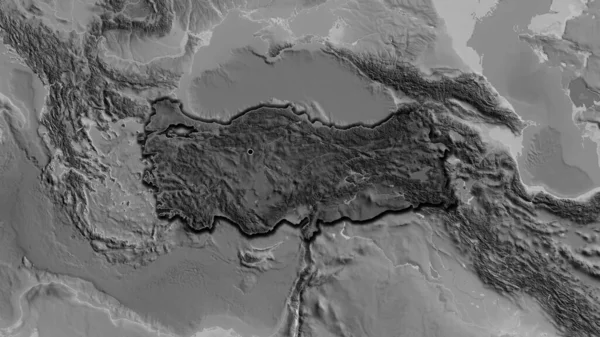 Zbliżenie Strefy Przygranicznej Turkiye Ciemnym Pokryciem Mapie Skali Szarości Główny — Zdjęcie stockowe