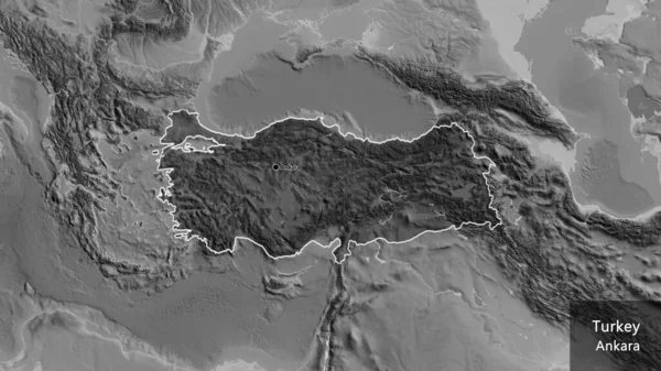 Închiderea Zonei Frontieră Turkiye Evidențiind Suprapunere Întunecată Hartă Scară Gri — Fotografie, imagine de stoc