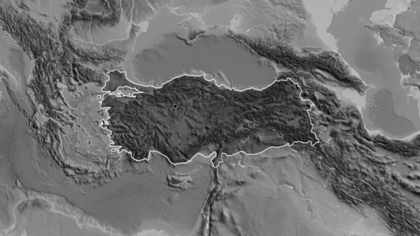Türkiye Sınır Bölgesinin Gri Tonlu Bir Harita Üzerinde Koyu Bir — Stok fotoğraf