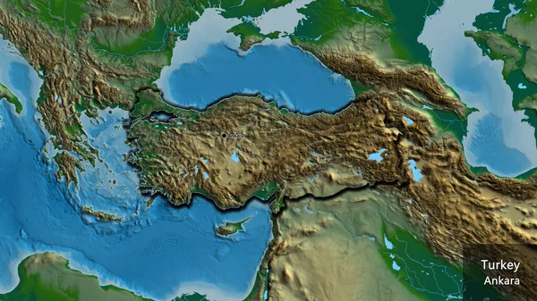 Close Área Fronteira Turkiye Mapa Físico Ponto Capital Bordas Chanfradas — Fotografia de Stock