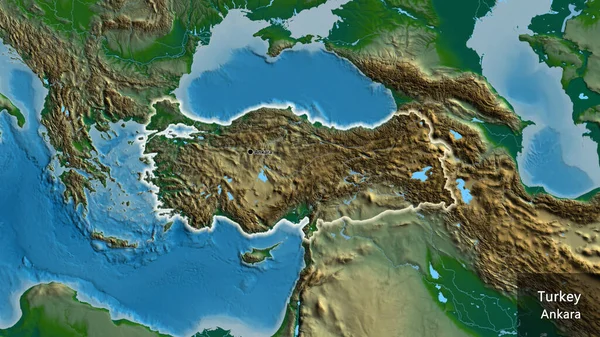 Primer Plano Zona Fronteriza Turkiye Mapa Físico Punto Capital Brillan — Foto de Stock