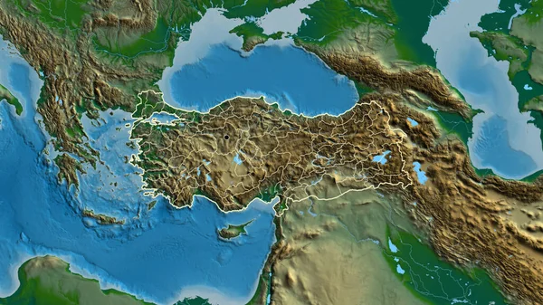 Primer Plano Zona Fronteriza Turkiye Sus Fronteras Regionales Mapa Físico — Foto de Stock