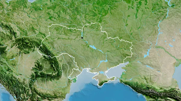 Närbild Ukrainas Gränsområde Satellitkarta Huvudpunkt Skissera Runt Landet Form — Stockfoto