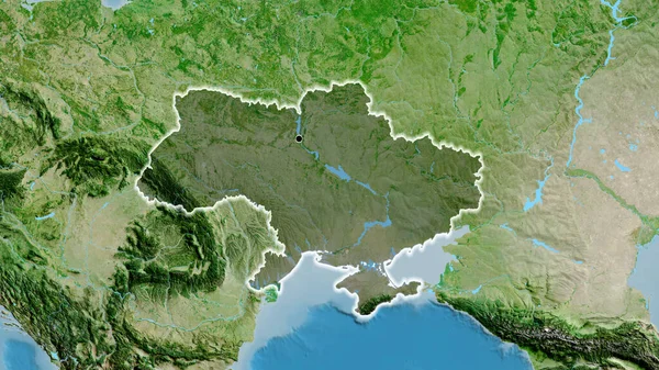 Close Ukraine Border Area Highlighting Dark Overlay Satellite Map Capital — Stock Photo, Image