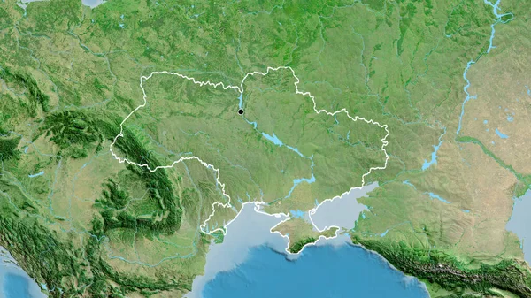 Nahaufnahme Des Ukrainischen Grenzgebiets Auf Einer Satellitenkarte Kapitalpunkt Umrisse Rund — Stockfoto
