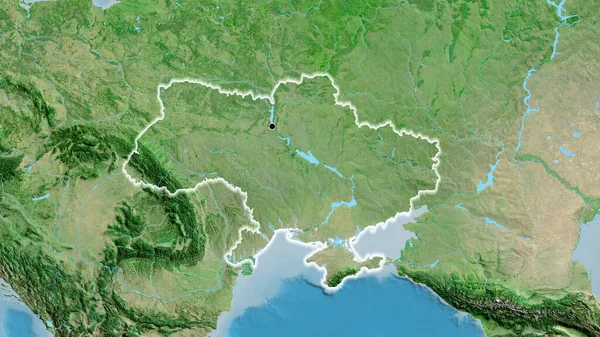 Närbild Ukrainas Gränsområde Satellitkarta Huvudpunkt Glow Runt Landet Form — Stockfoto