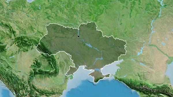 衛星地図上の暗いオーバーレイで強調ウクライナ国境地域のクローズアップ 資本ポイント 全国の概要 — ストック写真