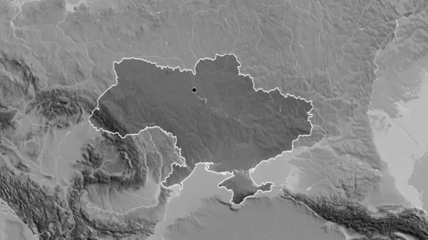 グレースケールの地図上の暗いオーバーレイで強調ウクライナ国境地域のクローズアップ 資本ポイント 全国の概要 — ストック写真