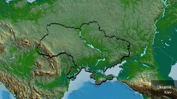 Primer Plano Zona Fronteriza Ucrania Mapa Físico Punto Capital Bordes — Foto de Stock