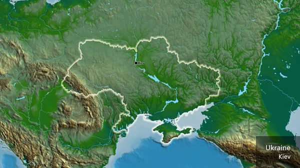 在实际地图上对乌克兰边境地区进行的密切监视 资本点 风靡全国各地 国家及其首都的英文名称 — 图库照片