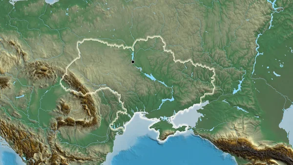 Nahaufnahme Des Grenzgebiets Zur Ukraine Auf Einer Reliefkarte Kapitalpunkt Glühen — Stockfoto