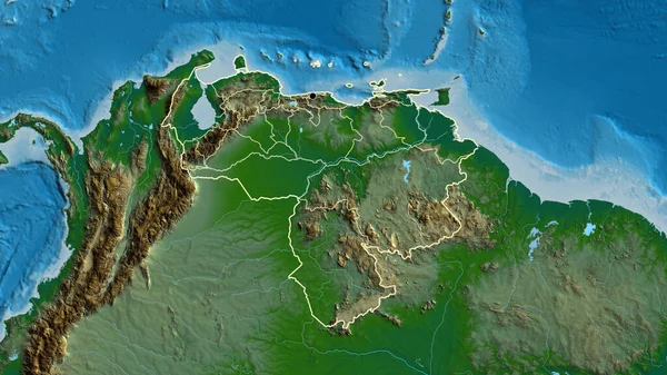 Крупный План Приграничной Зоны Венесуэлы Региональных Границ Физической Карте Отличный — стоковое фото
