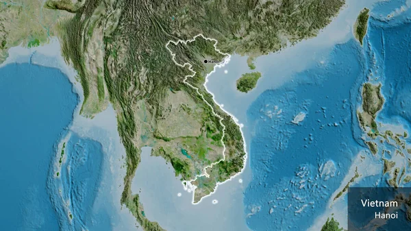 Крупный План Пограничной Зоны Вьетнама Спутниковой Карте Отличный Момент Светится — стоковое фото