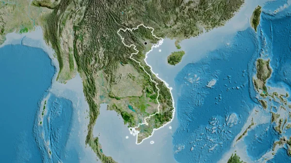 衛星地図上のベトナム国境地域の閉鎖 資本ポイント 全国に光る — ストック写真