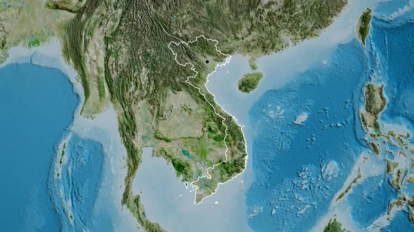 Primer Plano Zona Fronteriza Vietnam Mapa Satelital Punto Capital Esquema —  Fotos de Stock