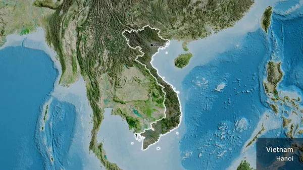 Крупный План Приграничной Зоны Вьетнама Выделяющийся Тёмным Наложением Спутниковую Карту — стоковое фото