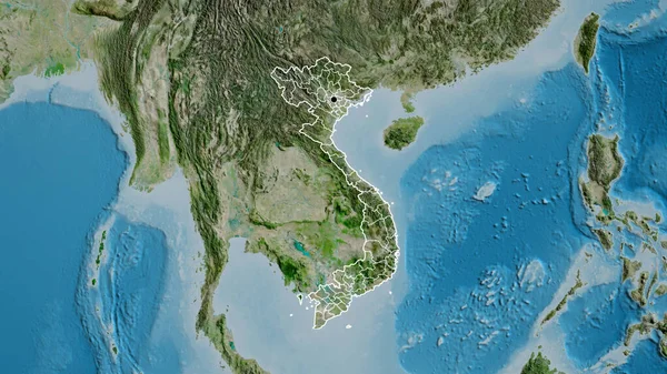 Vietnam Sınırına Bölgesel Sınırlarına Bir Uydu Haritasında Yakın Plan Ana — Stok fotoğraf