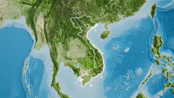 卫星地图上的越南边境地区的特写 资本点 风靡全国 — 图库照片