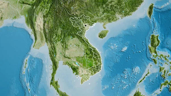 ベトナム国境地域の閉鎖と衛星地図上のその地域の境界線 資本ポイント 全国の概要 — ストック写真