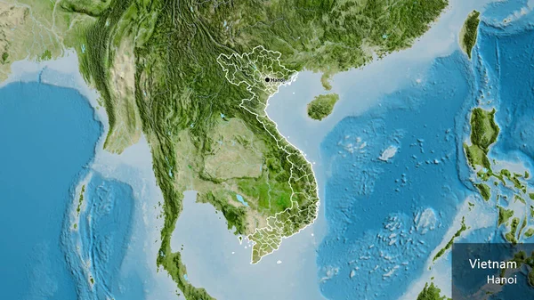 Detailní Záběr Pohraniční Oblasti Vietnamu Jeho Regionálních Hranic Satelitní Mapě — Stock fotografie