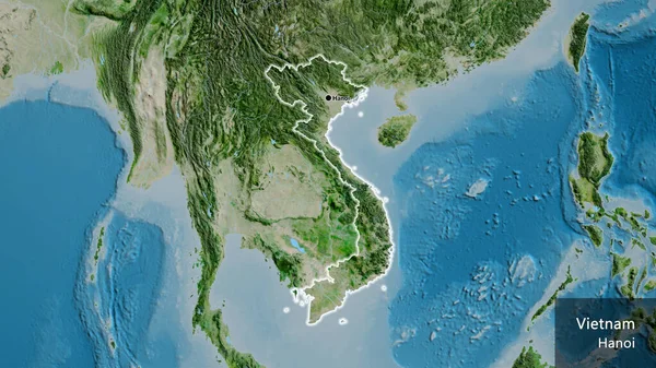 Detailní Záběr Vietnamské Hraniční Oblasti Satelitní Mapě Fakt Záře Kolem — Stock fotografie