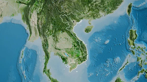衛星地図上のベトナム国境地域の閉鎖 資本ポイント 全国の概要 — ストック写真