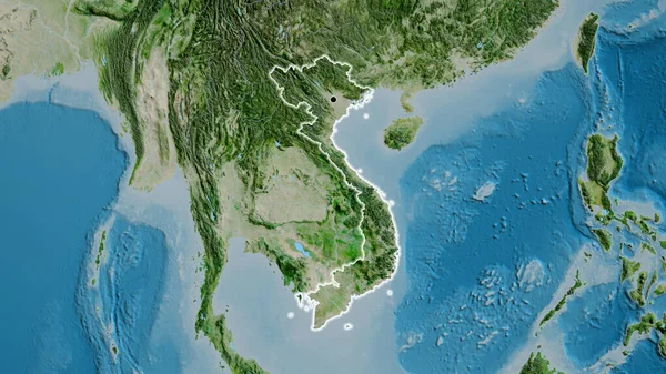 衛星地図上のベトナム国境地域の閉鎖 資本ポイント 全国に光る — ストック写真