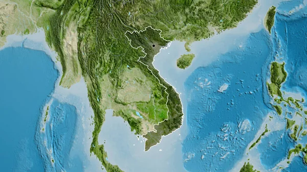 衛星地図上の暗いオーバーレイで強調ベトナム国境地域のクローズアップ 資本ポイント 全国の概要 — ストック写真