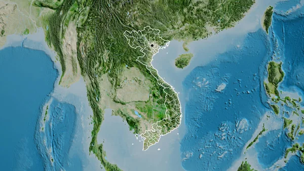 Primer Plano Zona Fronteriza Vietnam Sus Fronteras Regionales Mapa Satelital — Foto de Stock