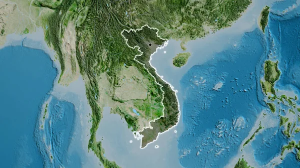 衛星地図上の暗いオーバーレイで強調ベトナム国境地域のクローズアップ 資本ポイント 全国に光る — ストック写真