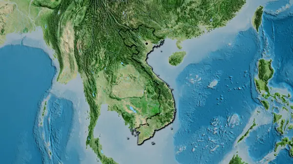 衛星地図上のベトナム国境地域の閉鎖 資本ポイント 国の形の縁が隠されている — ストック写真