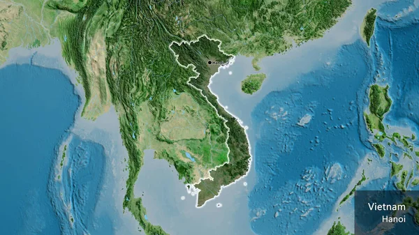 Close Vietnam Border Area Highlighting Dark Overlay Satellite Map Capital — Stock Photo, Image