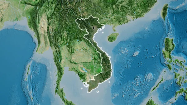 越南边境地区的特写镜头 用卫星地图上的黑暗覆盖突出显示 资本点 风靡全国 — 图库照片