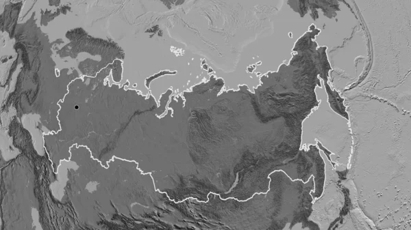 Nahaufnahme Des Russischen Grenzgebiets Auf Einer Zweistufigen Karte Kapitalpunkt Umrisse — Stockfoto