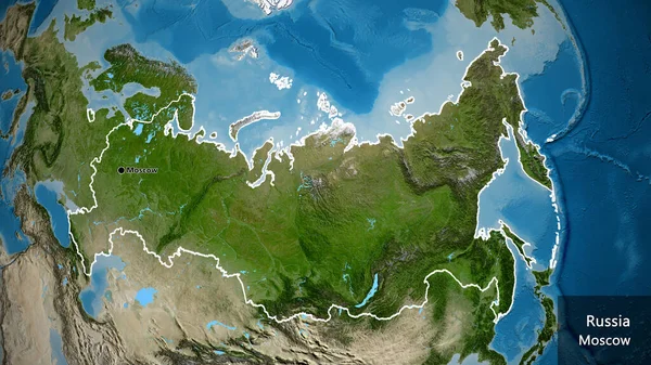 衛星地図上のロシア国境地帯の閉鎖 資本ポイント 国の形の周りの概要 英名国とその首都 — ストック写真