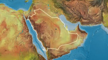Suudi Arabistan sınır bölgesinin topoğrafik haritaya yakın çekimleri. Ana nokta. Ülke çapında parıltı. 