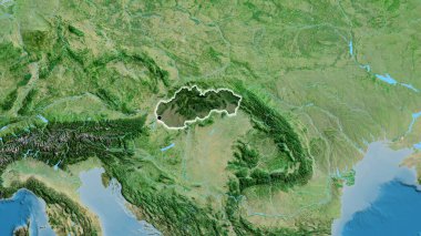 Slovakya sınır bölgesinin yakın planında uydu haritasında koyu bir kaplama var. Ana nokta. Ülke çapında parıltı. 