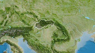 Slovakya sınır bölgesinin yakın planında uydu haritasında koyu bir kaplama var. Ana nokta. Ülke çapında parıltı. 