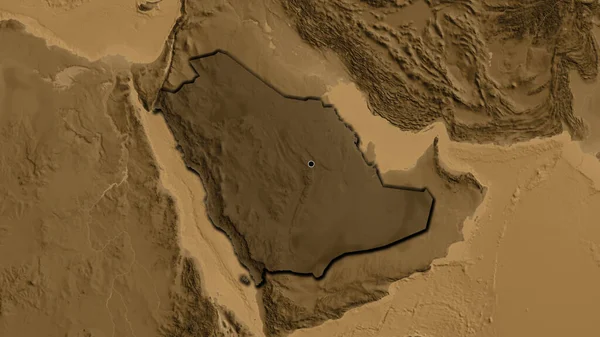 Suudi Arabistan Sınır Bölgesinin Yakınından Sepia Yükseklik Haritasında Koyu Bir — Stok fotoğraf