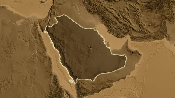 Suudi Arabistan Sınır Bölgesinin Yakınından Sepia Yükseklik Haritasında Koyu Bir — Stok fotoğraf