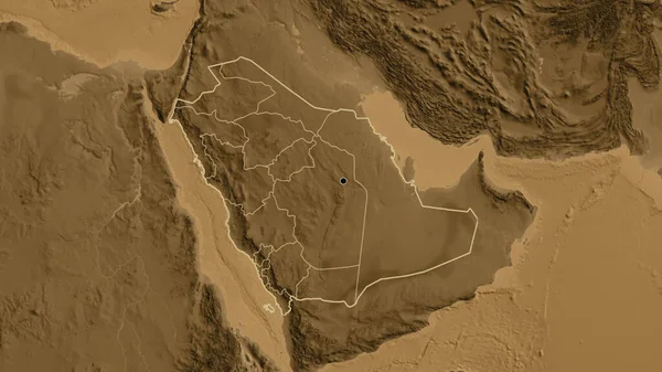 Close Área Fronteira Arábia Saudita Suas Fronteiras Regionais Mapa Elevação — Fotografia de Stock