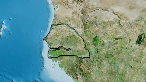 Primer Plano Zona Fronteriza Senegal Mapa Por Satélite Punto Capital —  Fotos de Stock